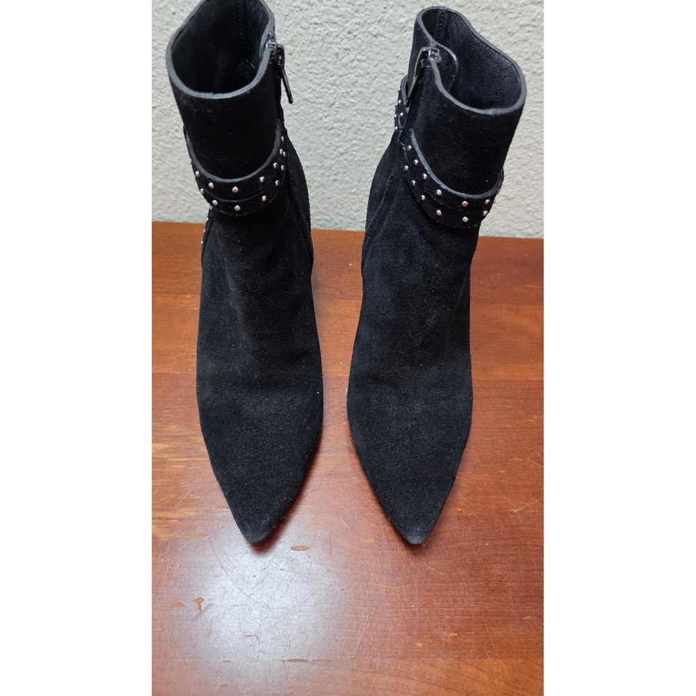 Paige Suede Studded Ankle Boots Womens 7.5 Black Pointed Toe Block Heel Booties